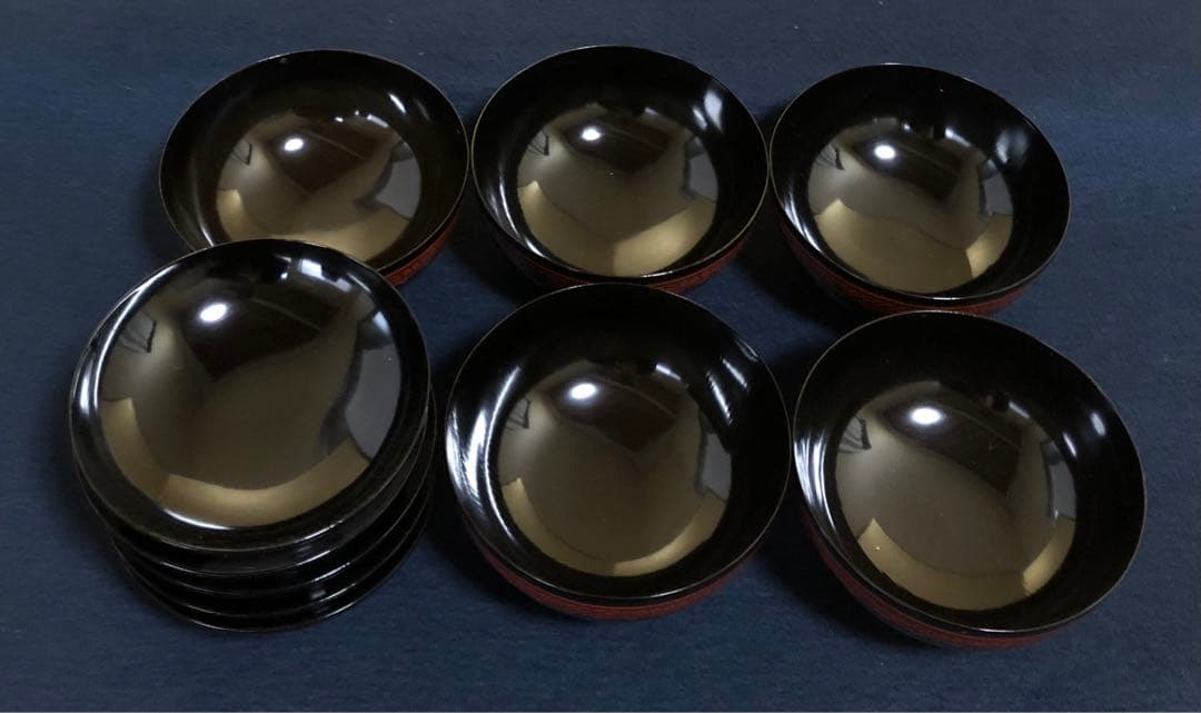 《R》蒟醤塗 唐草文様 椀5客 芳廣作 木製漆器 共箱　260317A3